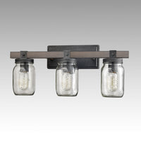 Mason Jar Glass Wall Sconce 3-Light Distressed Bath Vanity Lights