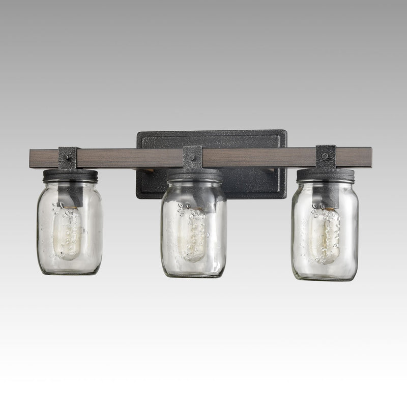 Mason Jar Glass Wall Sconce 3-Light Distressed Bath Vanity Lights