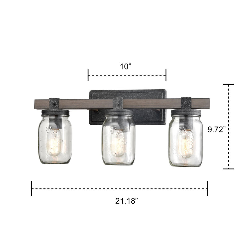 Mason Jar Glass Wall Sconce 3-Light Distressed Bath Vanity Lights