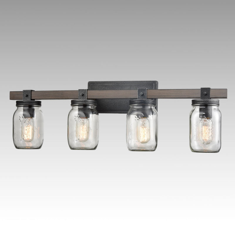 Mason Jar Glass Wall Sconce 4-Light Distressed Bath Vanity Lights