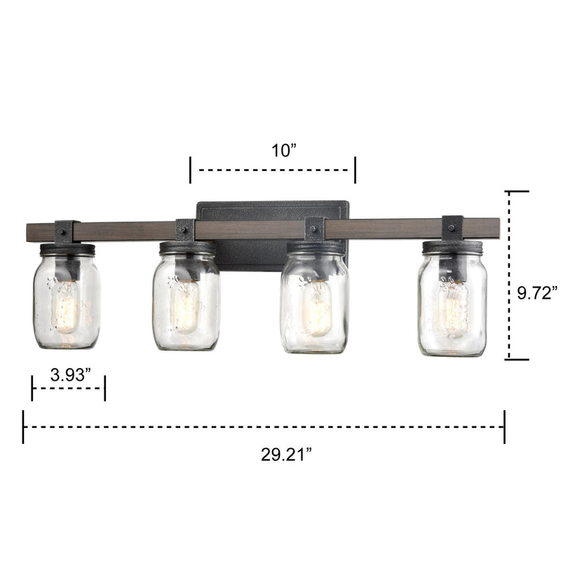 Mason Jar Glass Wall Sconce 4-Light Distressed Bath Vanity Lights