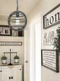 Vintage Industrial Oak Wood and Metal Pendant Light with Antique Bronzed Finish