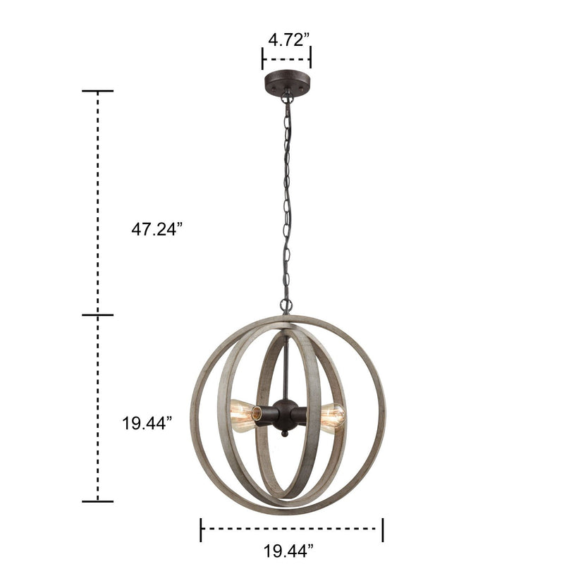 Globe Metal Rustic Wood Dining Room chandeliers with 4 Lights