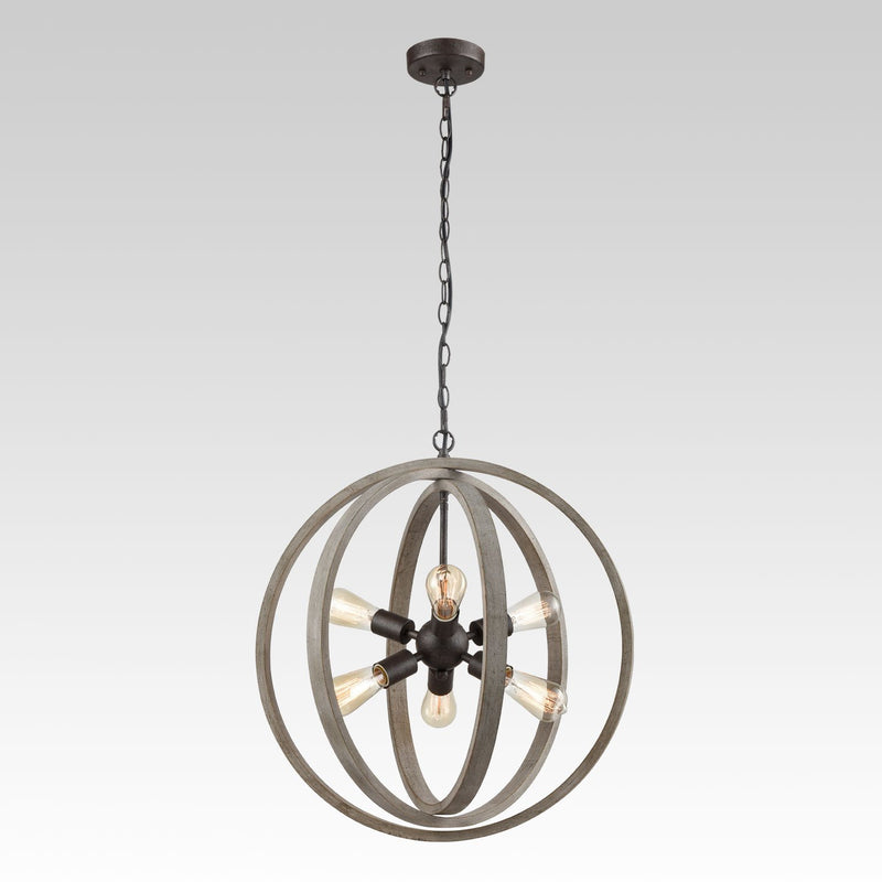Globe Metal Rustic Wood Dining Room chandeliers with 6 Lights
