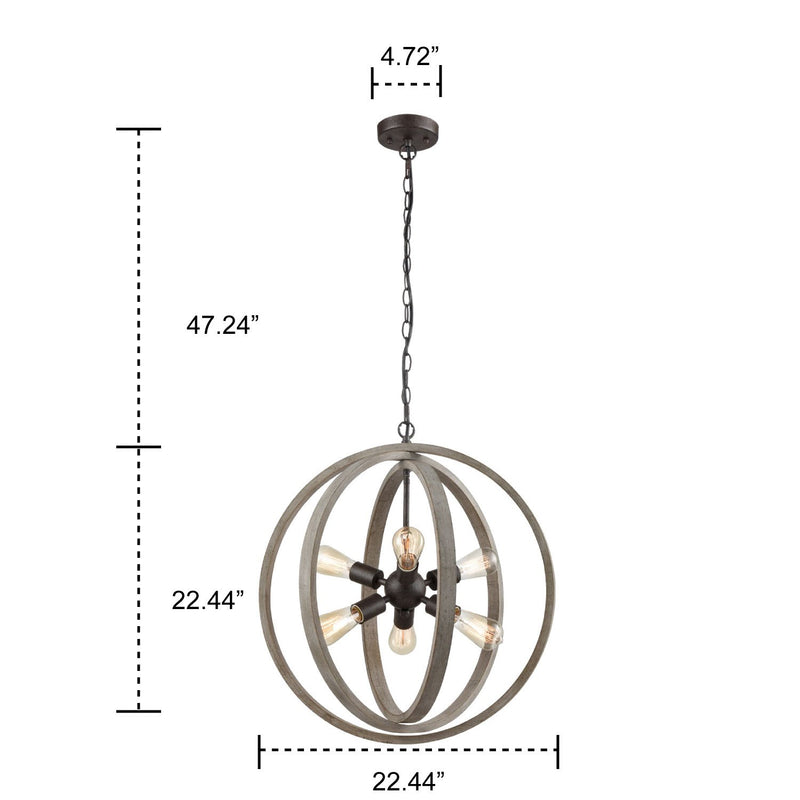 Globe Metal Rustic Wood Dining Room chandeliers with 6 Lights