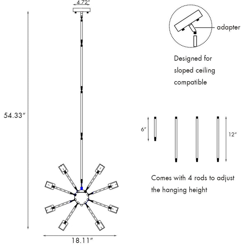 Caserta Sputnik Chandelier Metal 12-Light Ceiling Light Foyer Pendant LED ORB Chandelier Lighting