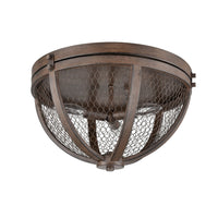 Vintage Wood Grain Metal Cage Flush Mount Ceiling Light With 3-Lights