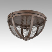 Vintage Wood Grain Metal Cage Flush Mount Ceiling Light With 3-Lights