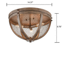 Vintage Wood Grain Metal Cage Flush Mount Ceiling Light With 3-Lights