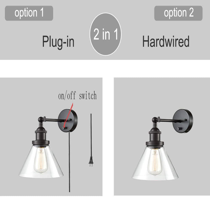 Plug In Wall Sconce Oil Rubbed Bronze with On/Off Switch Set of 2