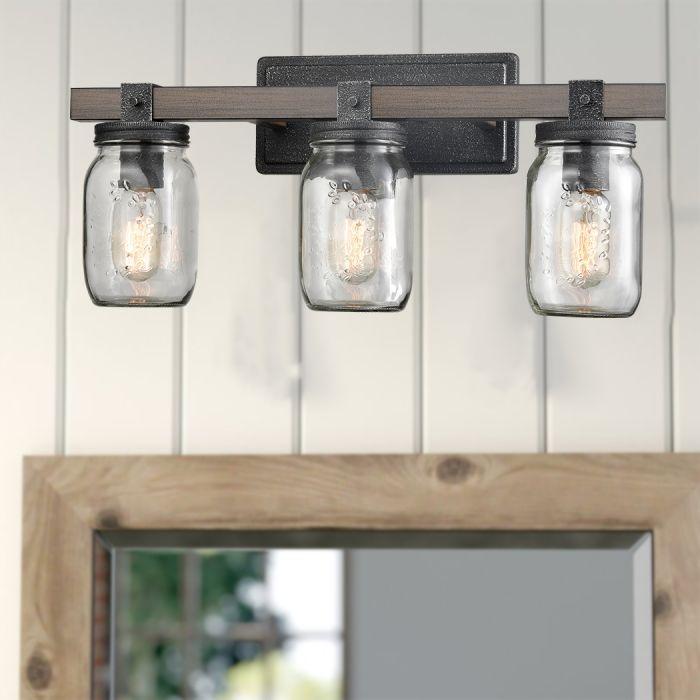 Mason Jar Glass Wall Sconce 3-Light Distressed Bath Vanity Lights