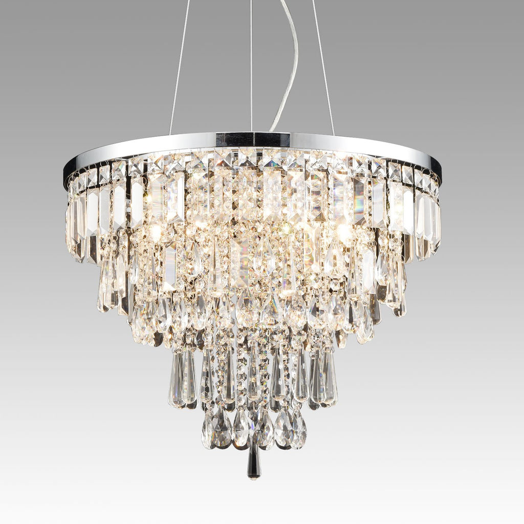 Contemporary Faceted Crystal Six Lights Chandelier/Pendant Light