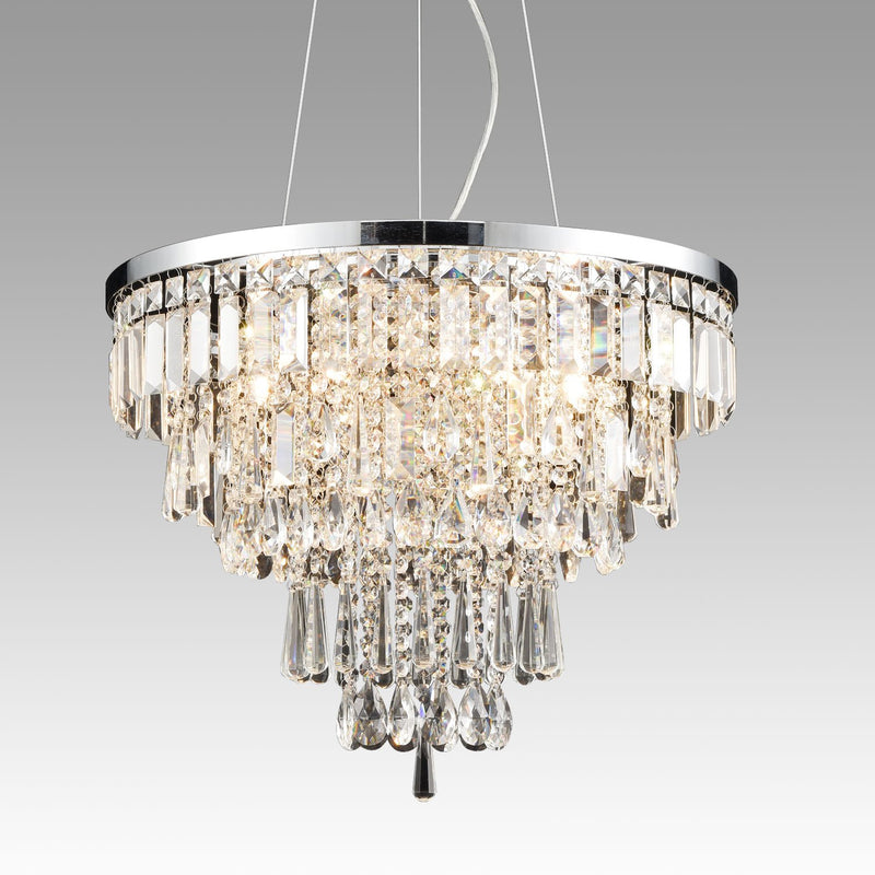 Contemporary Faceted Crystal Six Lights Chandelier/Pendant Light