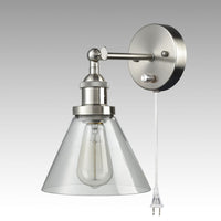 Plug In Wall Sconce Brushed Nickel with On/Off Switch Set of 2