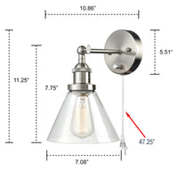 Plug In Wall Sconce Brushed Nickel with On/Off Switch Set of 2