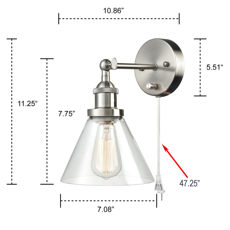 Plug In Wall Sconce Brushed Nickel with On/Off Switch Set of 2