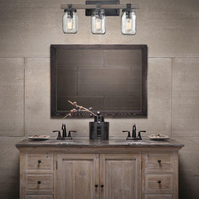 Mason Jar Glass Wall Sconce 3-Light Distressed Bath Vanity Lights