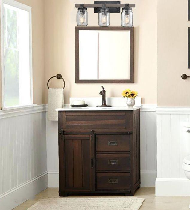 Mason Jar Glass Wall Sconce 3-Light Distressed Bath Vanity Lights