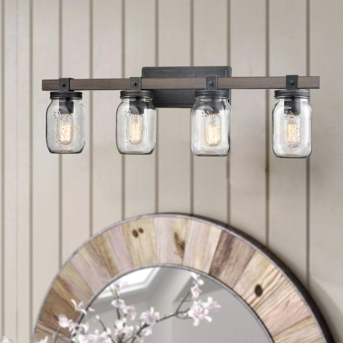 Mason Jar Glass Wall Sconce 4-Light Distressed Bath Vanity Lights