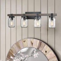 Mason Jar Glass Wall Sconce 4-Light Distressed Bath Vanity Lights