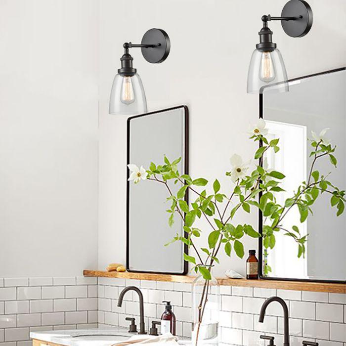 1 Light Mini Glass Wall Sconce Oil Rubbed Bronze Bath Light