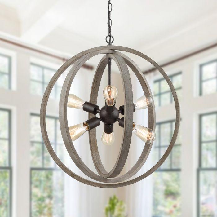 Globe Metal Rustic Wood Dining Room chandeliers with 6 Lights