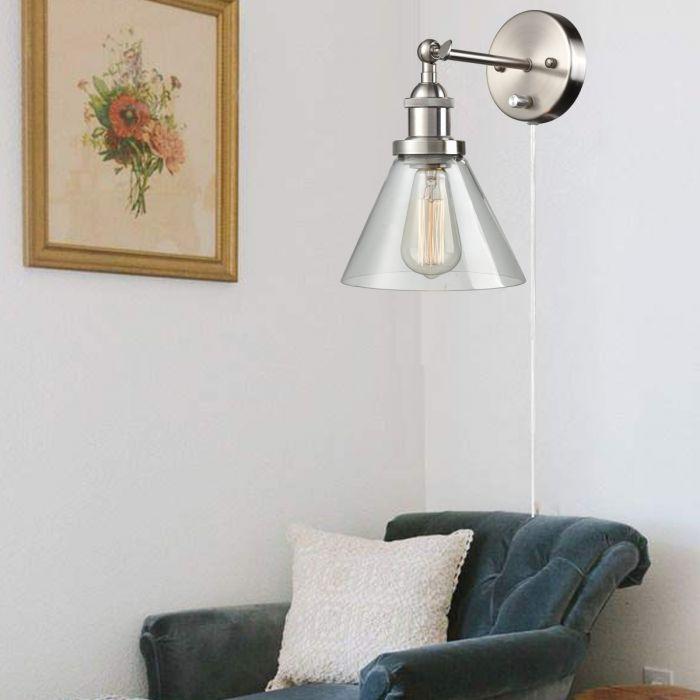 Plug In Wall Sconce Brushed Nickel with On/Off Switch Set of 2