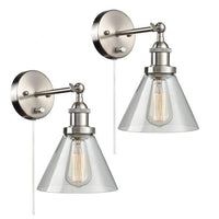 Plug In Wall Sconce Brushed Nickel with On/Off Switch Set of 2