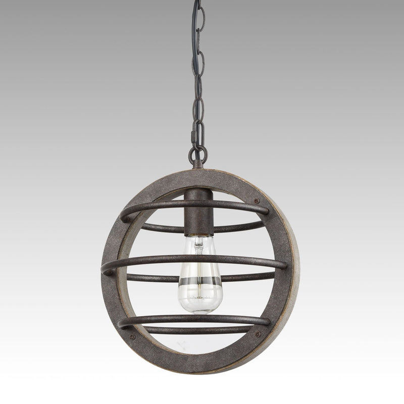 Vintage Industrial Oak Wood and Metal Pendant Light with Antique Bronzed Finish