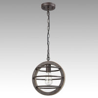 Vintage Industrial Oak Wood and Metal Pendant Light with Antique Bronzed Finish