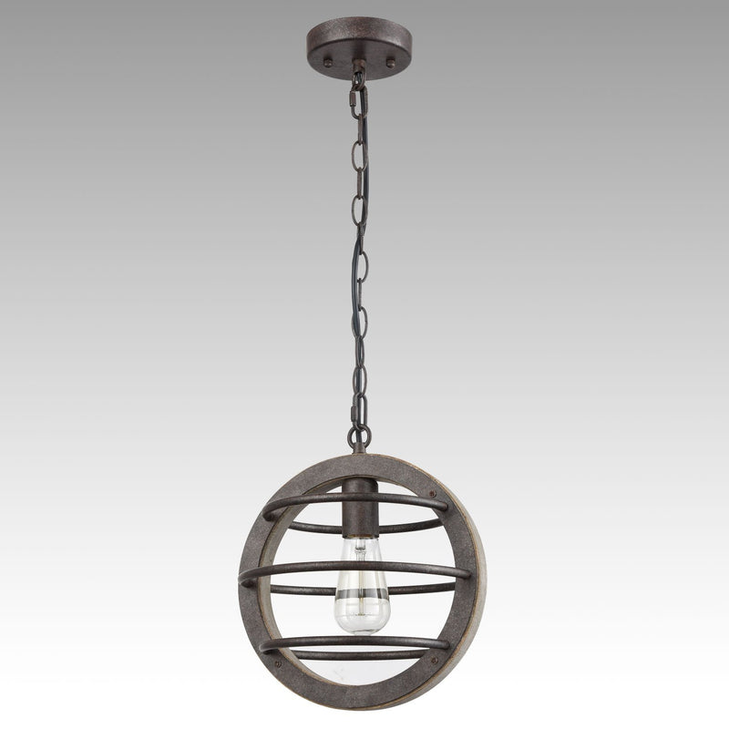 Vintage Industrial Oak Wood and Metal Pendant Light with Antique Bronzed Finish