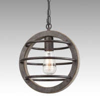 Vintage Industrial Oak Wood and Metal Pendant Light with Antique Bronzed Finish