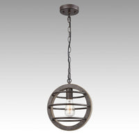 Vintage Industrial Oak Wood and Metal Pendant Light with Antique Bronzed Finish
