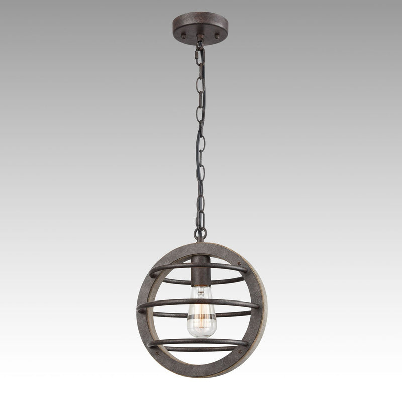 Vintage Industrial Oak Wood and Metal Pendant Light with Antique Bronzed Finish