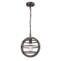 Vintage Industrial Oak Wood and Metal Pendant Light with Antique Bronzed Finish