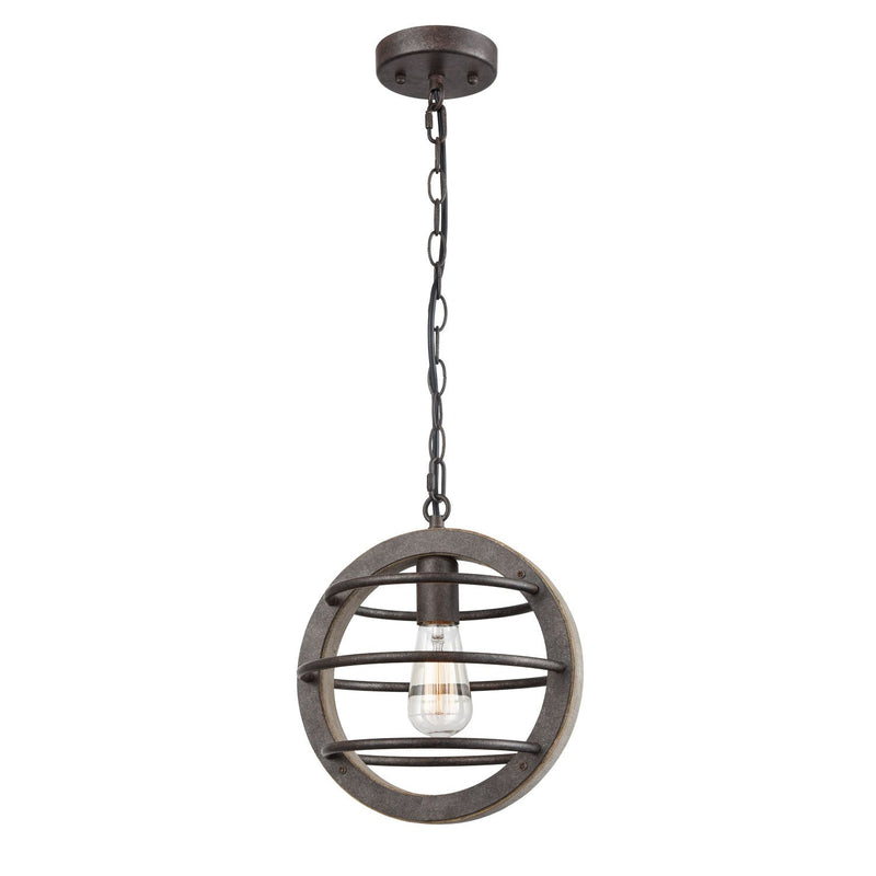 Vintage Industrial Oak Wood and Metal Pendant Light with Antique Bronzed Finish