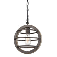 Vintage Industrial Oak Wood and Metal Pendant Light with Antique Bronzed Finish