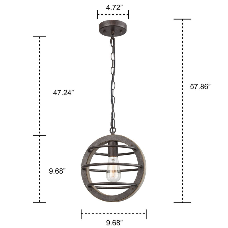 Vintage Industrial Oak Wood and Metal Pendant Light with Antique Bronzed Finish