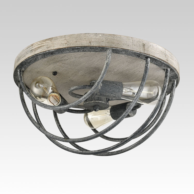 3 Light Vintage Flush Mount Ceiling Lights, Distressed Wooden Mycete Metal Finish