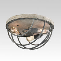3 Light Vintage Flush Mount Ceiling Lights, Distressed Wooden Mycete Metal Finish