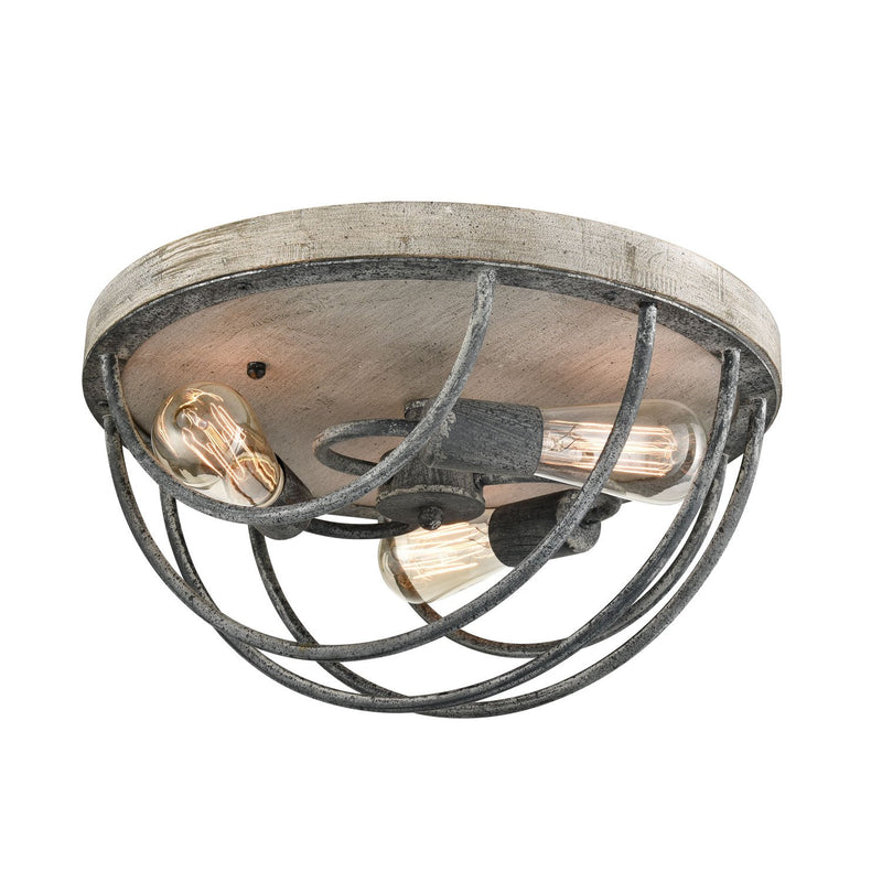 3 Light Vintage Flush Mount Ceiling Lights, Distressed Wooden Mycete Metal Finish