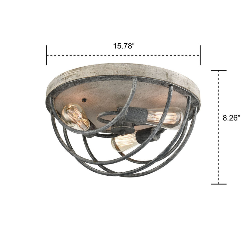 3 Light Vintage Flush Mount Ceiling Lights, Distressed Wooden Mycete Metal Finish