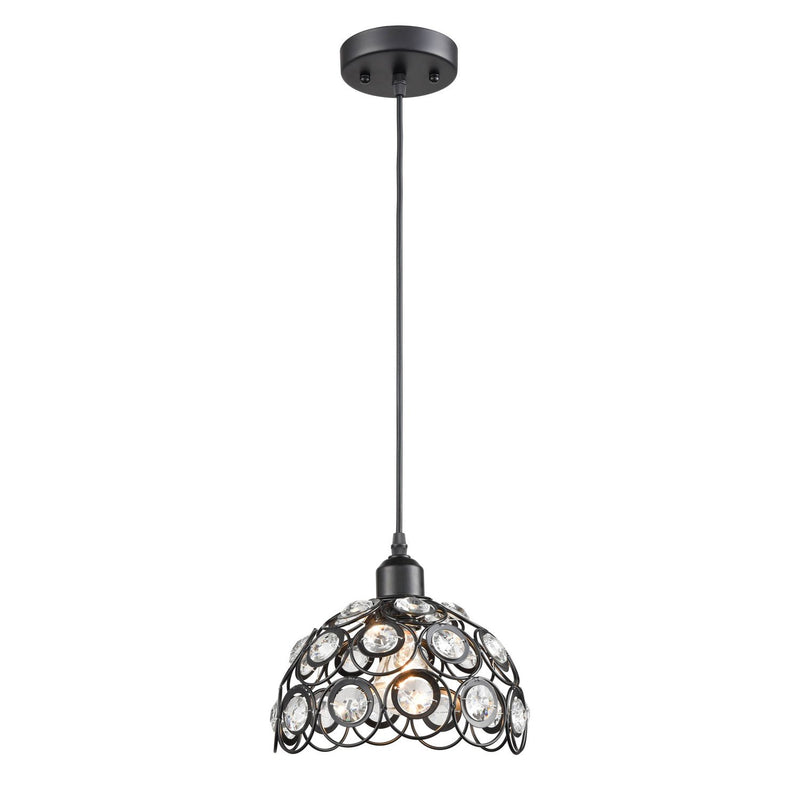Modern Jewel Crystal and Black Metal Pendant Light