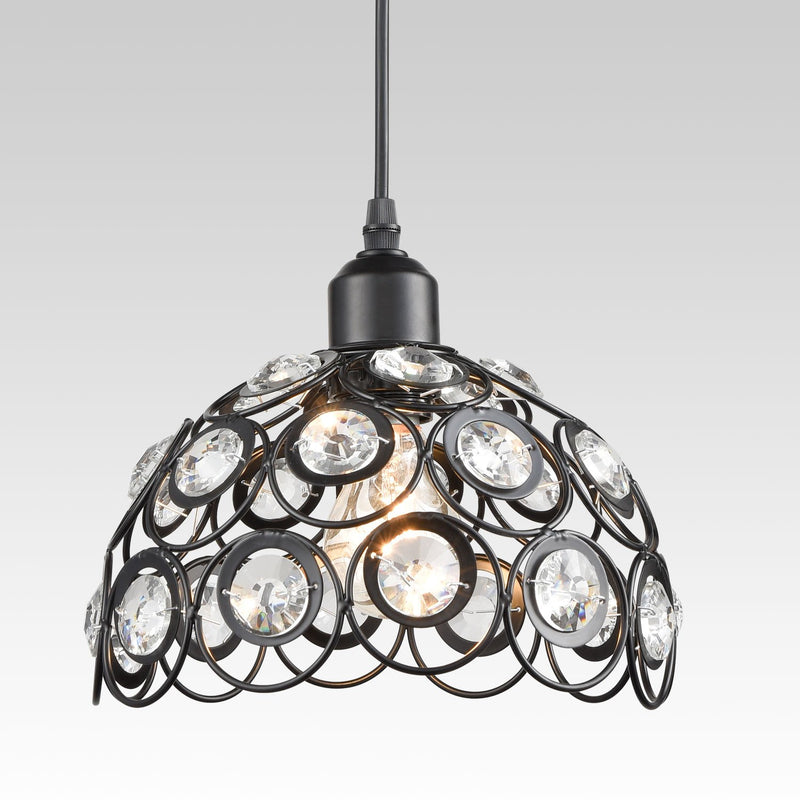 Modern Jewel Crystal and Black Metal Pendant Light