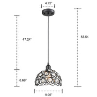 Modern Jewel Crystal and Black Metal Pendant Light