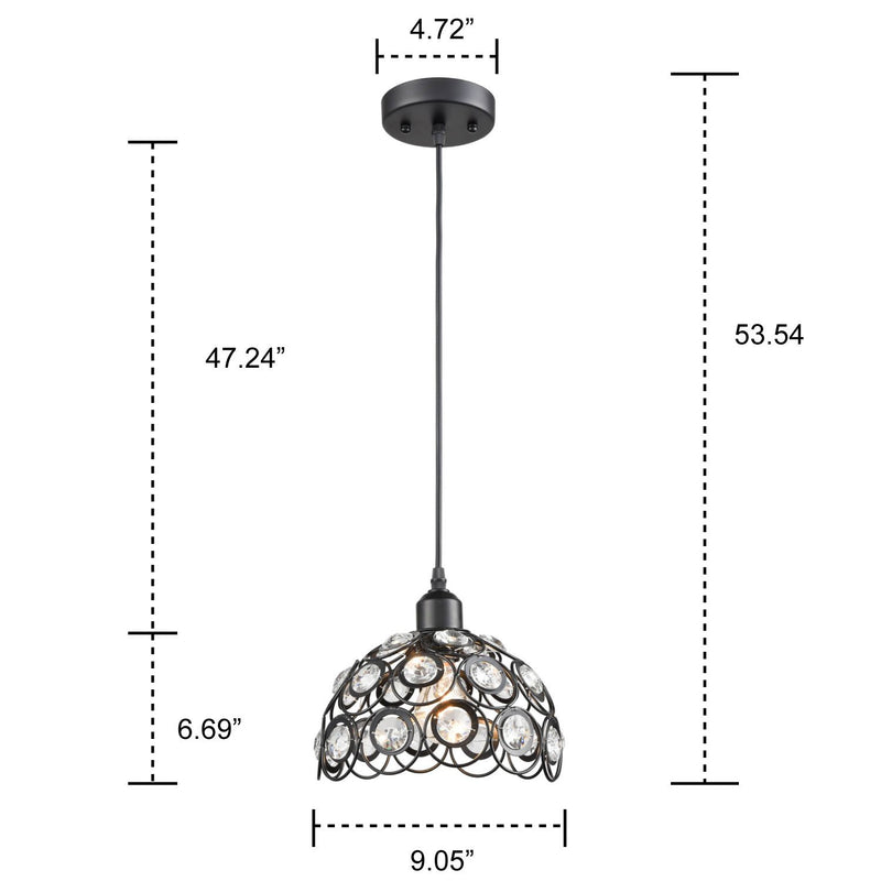 Modern Jewel Crystal and Black Metal Pendant Light