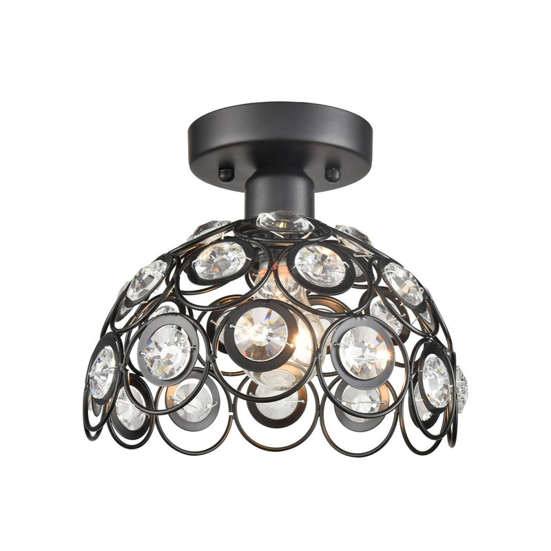 Modern Jewel Crystal and Black Metal Semi-Flushmount Ceiling Fixture
