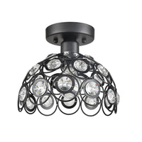 Modern Jewel Crystal and Black Metal Semi-Flushmount Ceiling Fixture