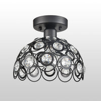 Modern Jewel Crystal and Black Metal Semi-Flushmount Ceiling Fixture