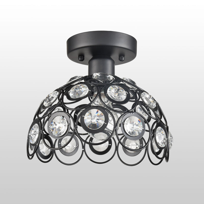 Modern Jewel Crystal and Black Metal Semi-Flushmount Ceiling Fixture